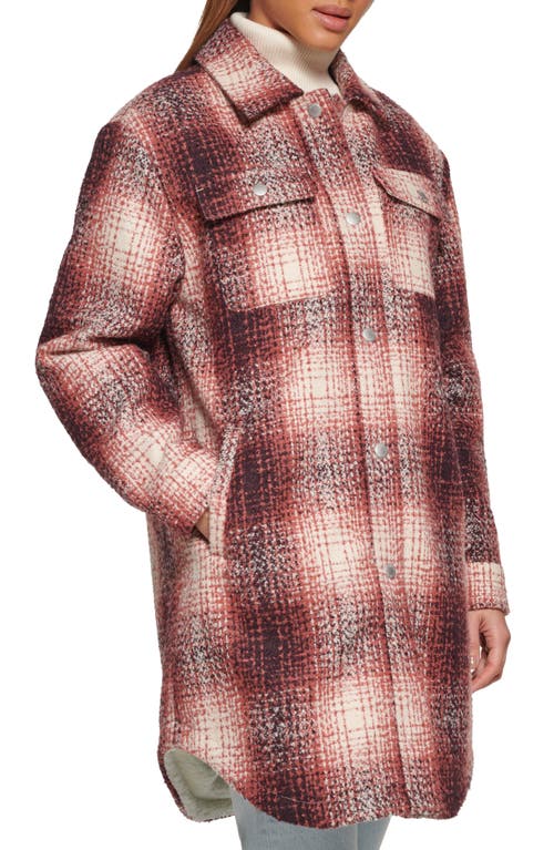 Shop Levi's Plaid Faux Shearling Lined Long Shirt Jacket In Blush Ombre