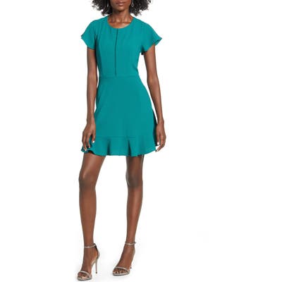Speechless Cap Sleeve Ruffle Hem Minidress, Green