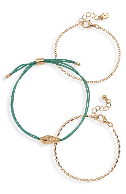 Set of 3 Bracelets in Gold- Green