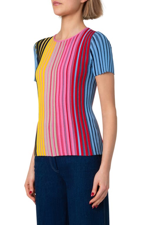 Akris Punto Merino Wool Reverse Rainbow Ribbed Knit Top In Multicolor