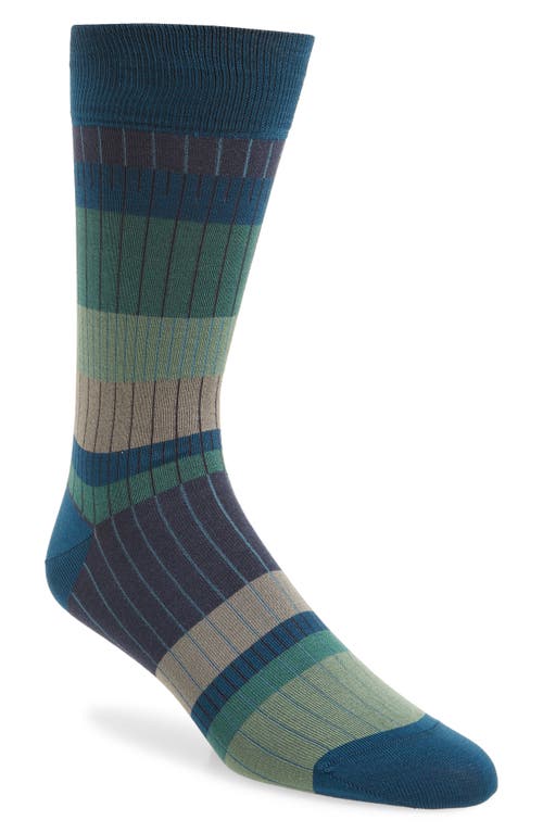 Bugatchi Stripe Mercerized Cotton Blend Dress Socks in Teal 