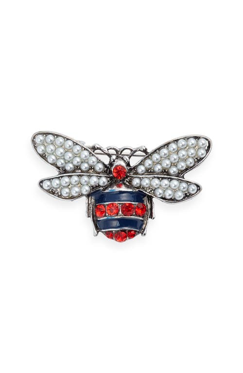 Clifton Wilson Crystal Bee Lapel Pin In Silver/red