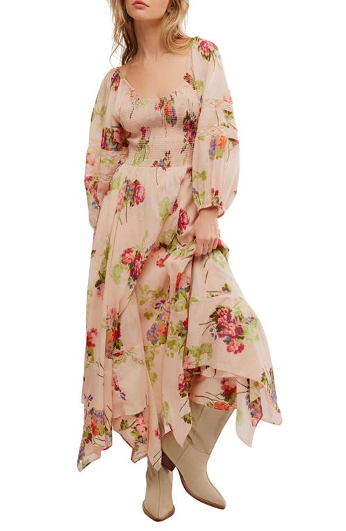 FREE PEOPLE FREE PEOPLE MORNING GLORY FLORAL SMOCKED LONG SLEEVE MAXI DRESS 