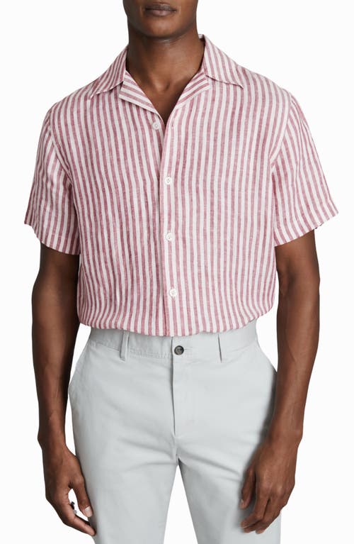 Reiss Beldi Stripe Linen Camp Shirt Pink at Nordstrom,