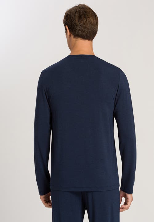 Hanro Cotton Blend Long Sleeve V Neck Tee In Deep Navy