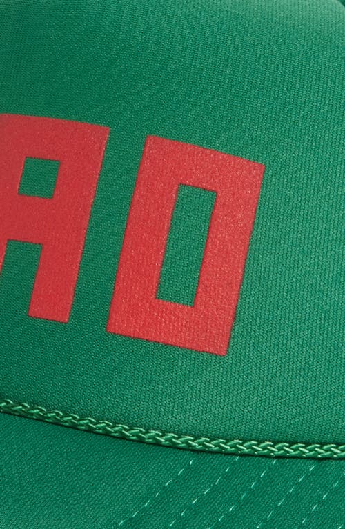 Clare V Ciao Trucker Hat In Green W/poppy Block Ciao