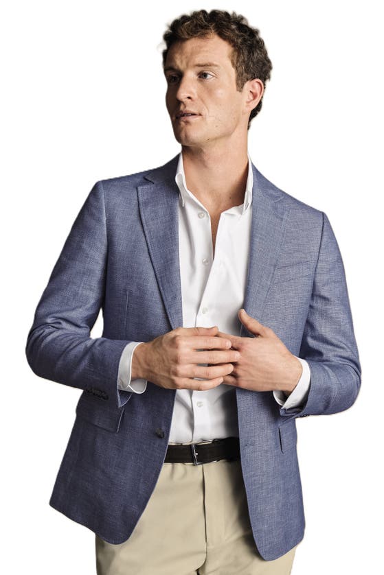 Shop Charles Tyrwhitt Linen Cotton Slim Fit Jacket In Cobalt Blue