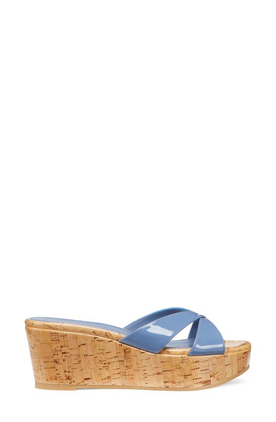 Shop Stuart Weitzman Carmen Wedge Sandal In Blue Steel