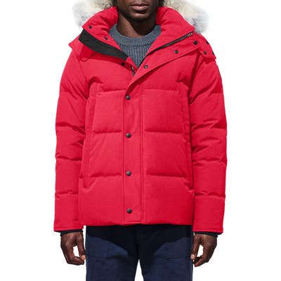 Canada Goose Wyndham Slim Fit Genuine Coyote Fur Trim Down Jacket, Red