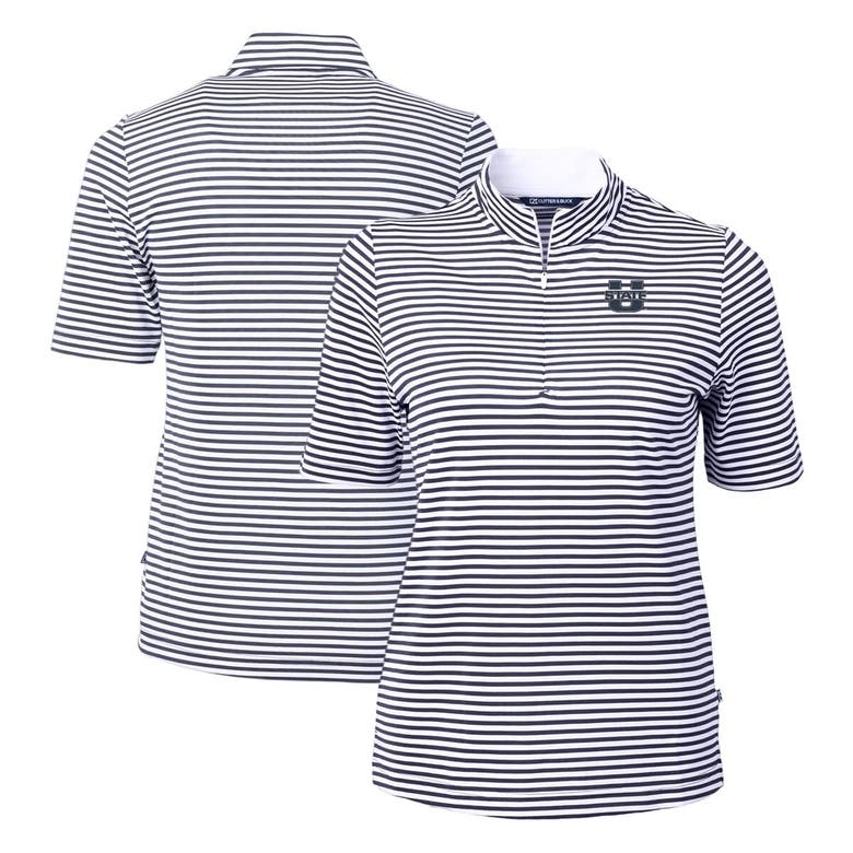 Shop Cutter & Buck Navy Utah State Aggies Drytec Virtue Eco Pique Stripe Recycled Polo