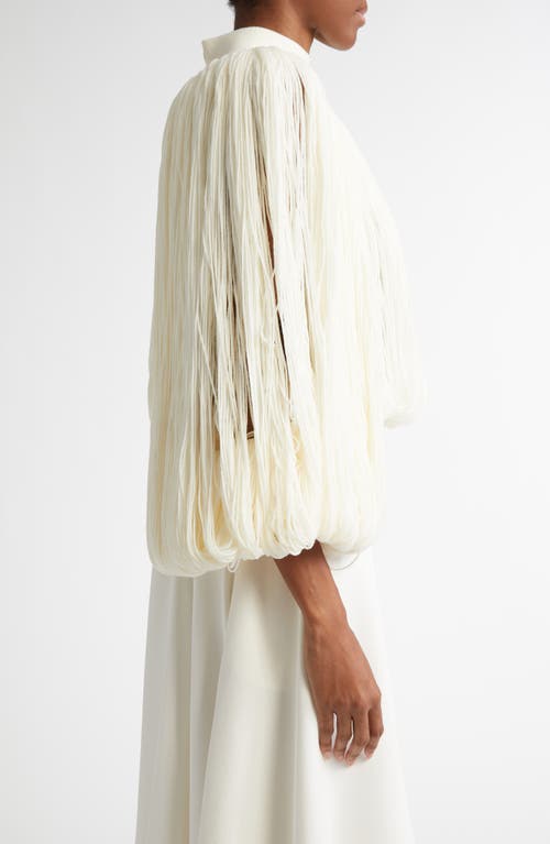 Shop Alaïa Fringes Mock Neck Sweater In Blanc Casse