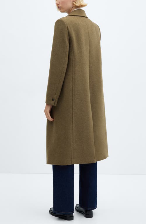 Shop Mango Peaked Lapel Coat In Khaki Green