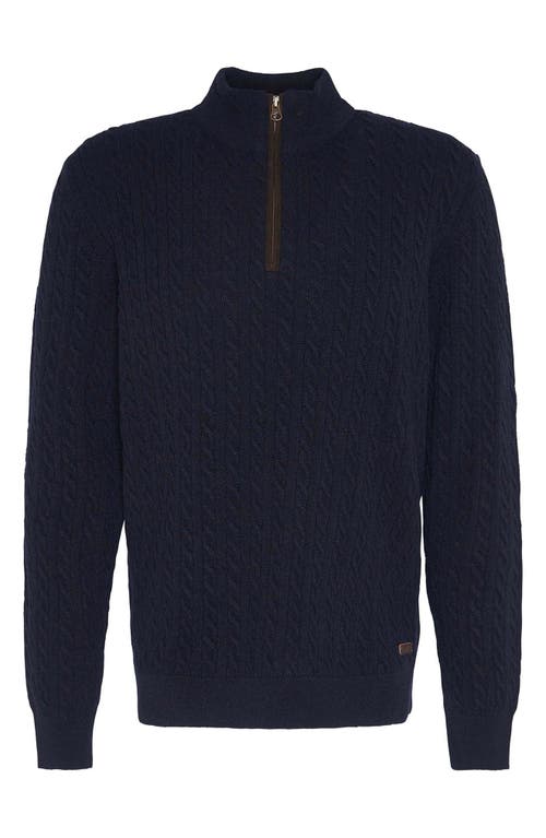 Shop Barbour Ramsden Cable Knit Quarter Zip Wool Sweater In Navy