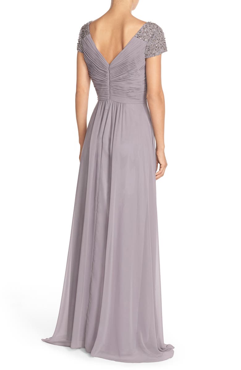 Eliza J Embellished Pleated Chiffon Gown | Nordstrom