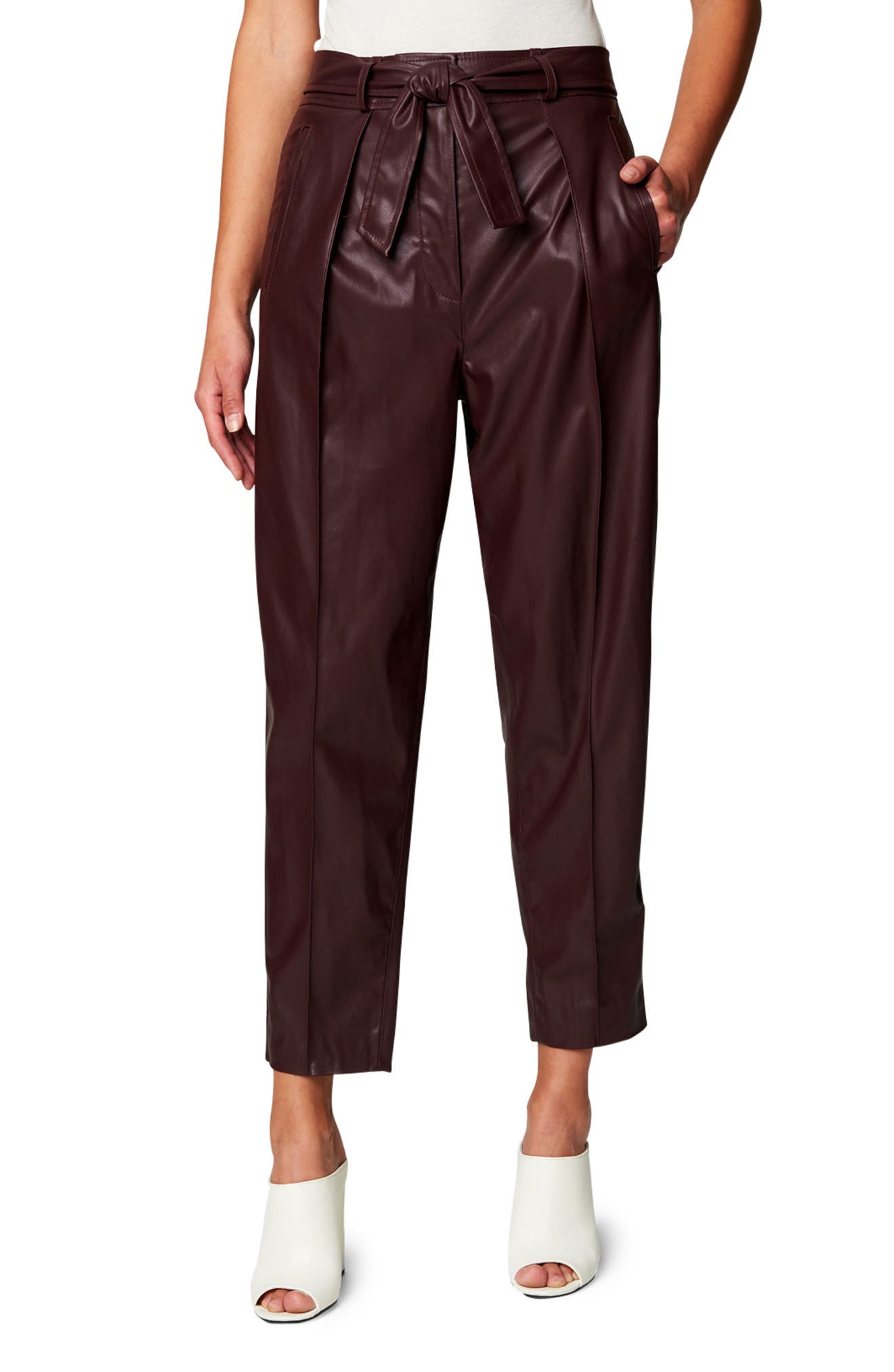 tan faux leather trousers