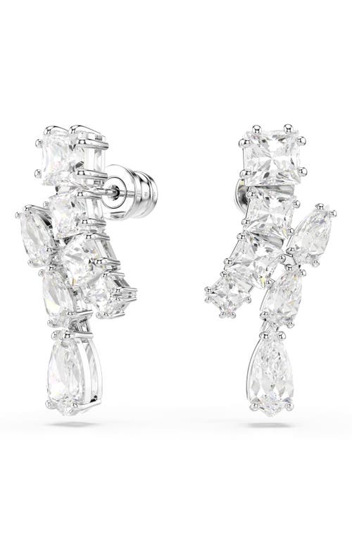 Swarovski Matrix Pierced Earrings Rhodium Shiny White In White/silver