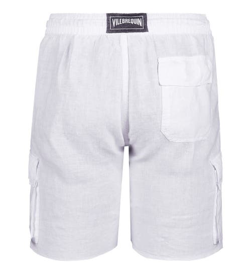 Shop Vilebrequin Linen Bermuda Cargo Pockets Shorts In Blanc