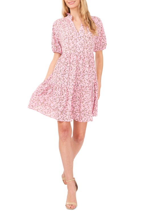 CeCe Floral Tiered Babydoll Dress in Sweet Pink