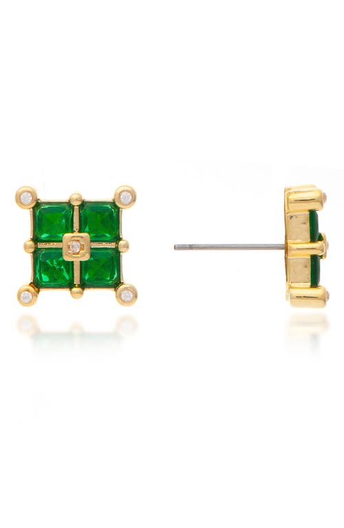 Shop Rivka Friedman 18k Yellow Gold Clad Crystal Cluster Square Stud Earrings In 18k Gold Clad/green Crystal
