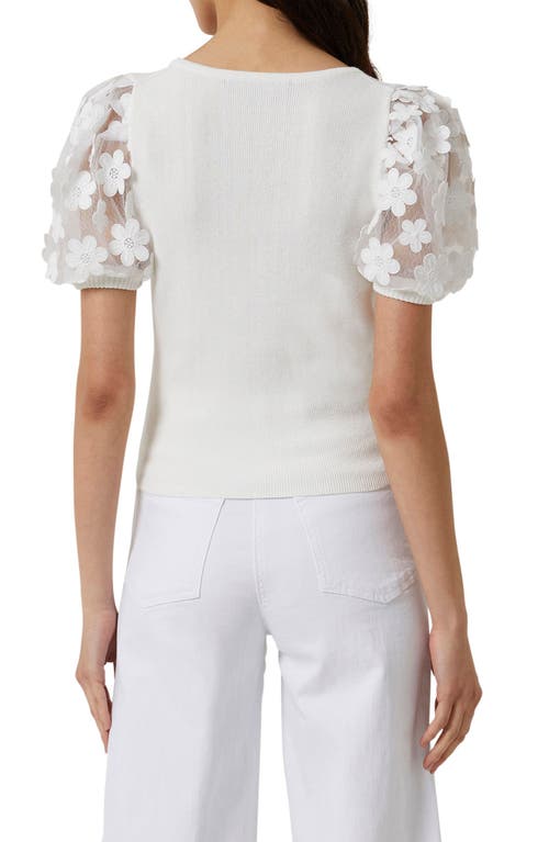 Shop French Connection Lucille Floral Lace Puff Sleeve Sweater In Summer White/summer White