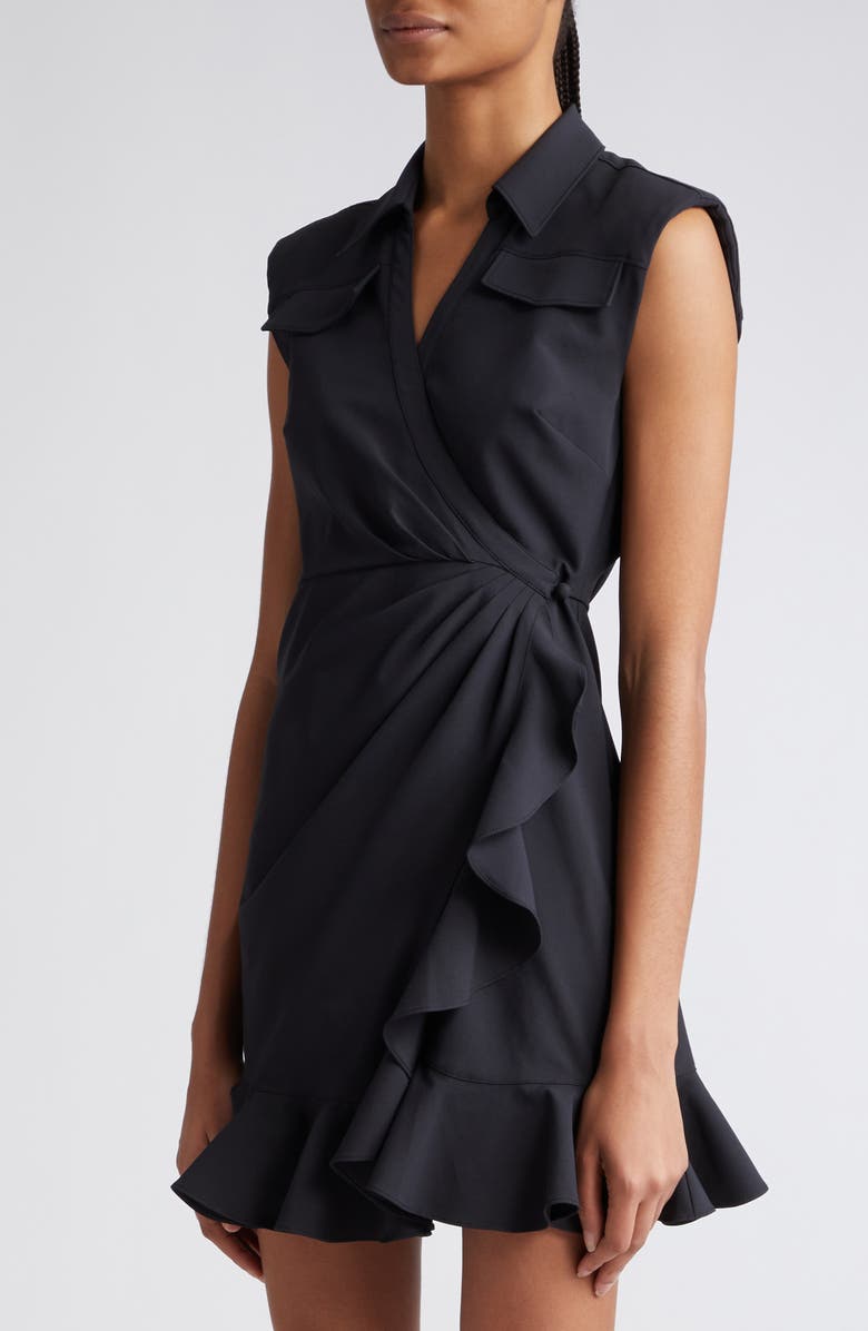 Cinq à Sept Zenni Ruffle Sleeveless Wrap Dress, Alternate, color, Black