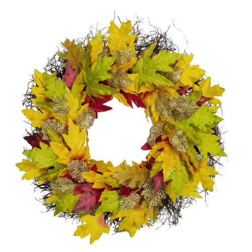Northlight Maple Leaf Artificial Fall Harvest Wreath  22-inch In Orange