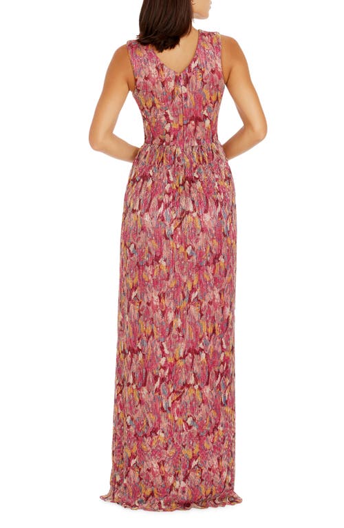 DRESS THE POPULATION DRESS THE POPULATION LEANNA PRINT METALLIC SLEEVELESS GOWN
