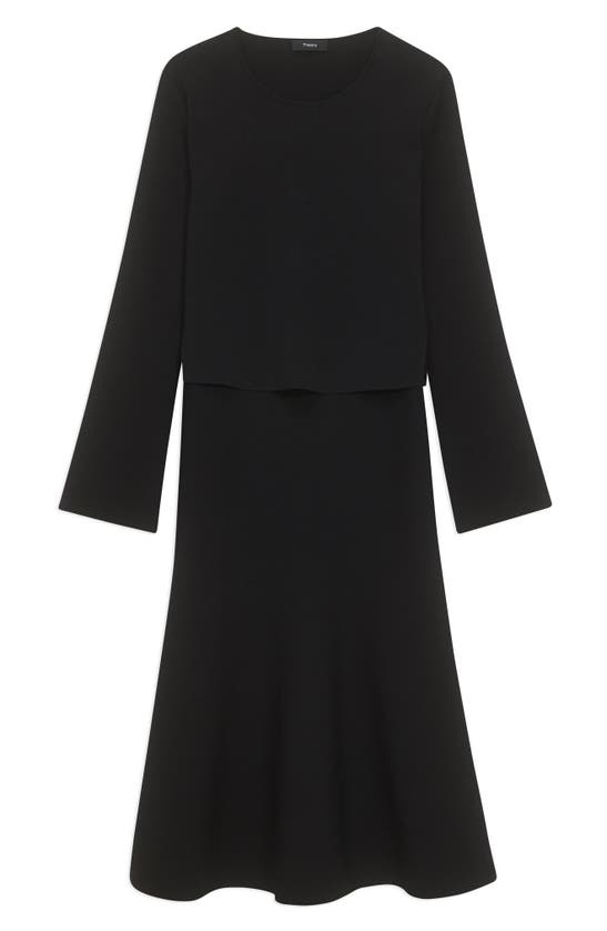 Theory Layered Long Sleeve Dress In Black