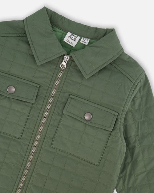 Shop Deux Par Deux Boy's Quilted Canvas Overshirt With Pockets Forest Green In Dark Forest