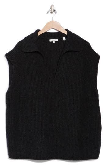 Vince Collared V-neck Wool & Cashmere Sweater Vest In H Charcoal