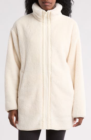 Z By Zella Faux Fur Longline Jacket In Ivory Egret