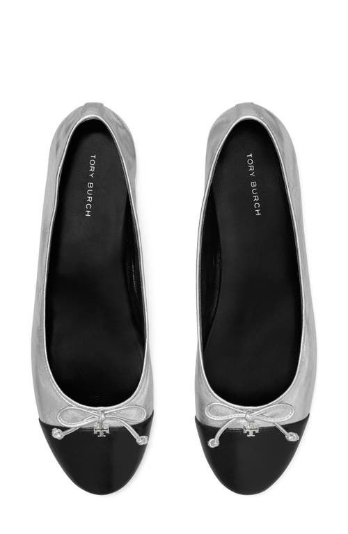 Shop Tory Burch Cap Toe Ballet Flat In Silver/perfect Black