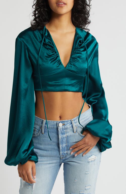HOUSE OF CB Vandra Satin Crop Top in Emerald Green at Nordstrom, Size X-Small
