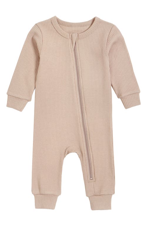FIRSTS by Petit Lem Rib Fitted One-Piece Pajamas in 103 Sand