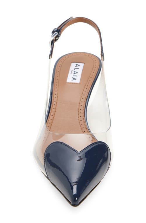 Shop Alaïa Love Heart Kitten Heel Slingback Pump In Bleu Fonce