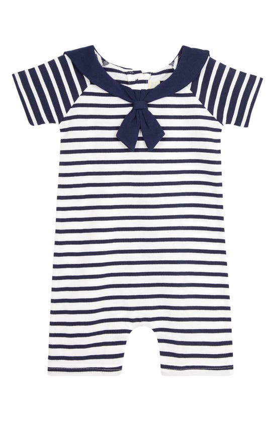 Jojo Maman Bébé Babies' Classic Breton Stripe Romper In White Navy Stripe