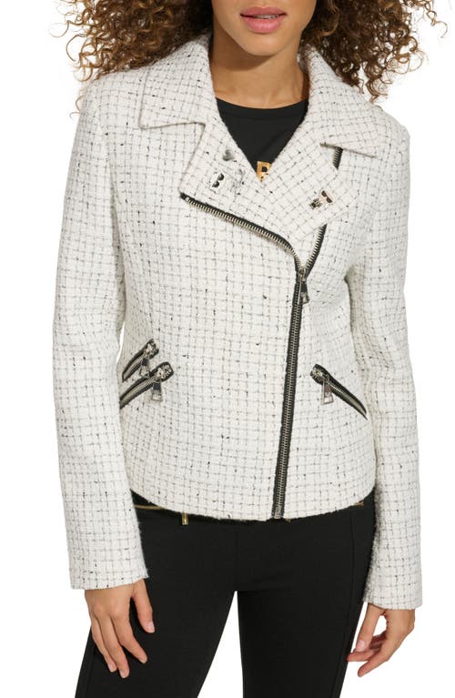 Karl Lagerfeld Paris Pin Detail Tweed Moto Jacket White Multi at Nordstrom,