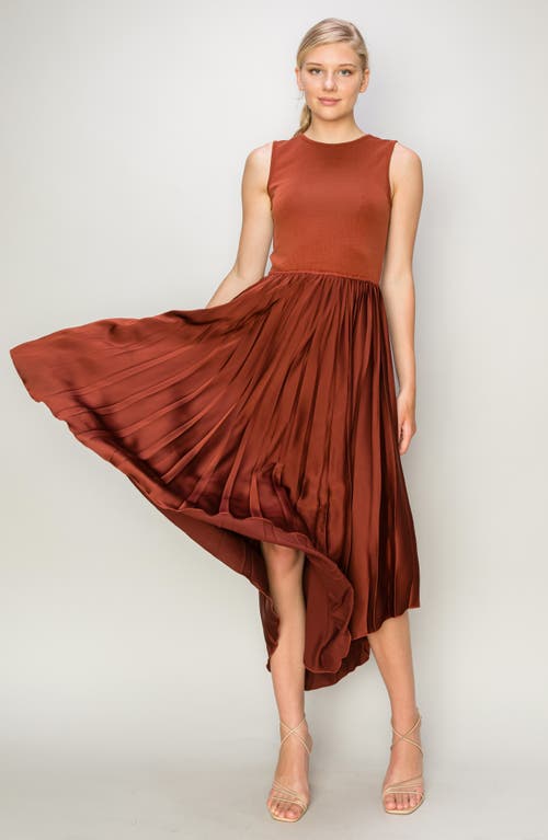 Melloday Mixed Media Sleeveless Asymmetric Dress In Rust