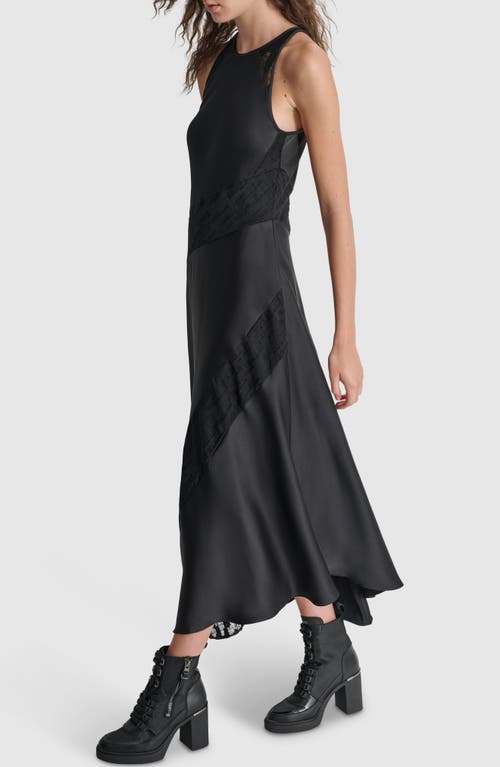 Shop Dkny Lace Panel Sleeveless Satin Maxi Dress In Black