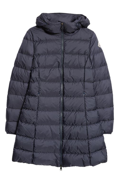 Moncler Gie Water Resistant Down Long Coat In Blue