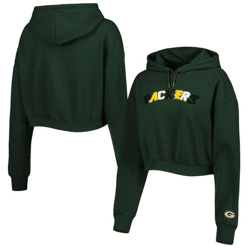 Women's The Wild Collective Green Green Bay Packers Cropped Pullover Hoodie