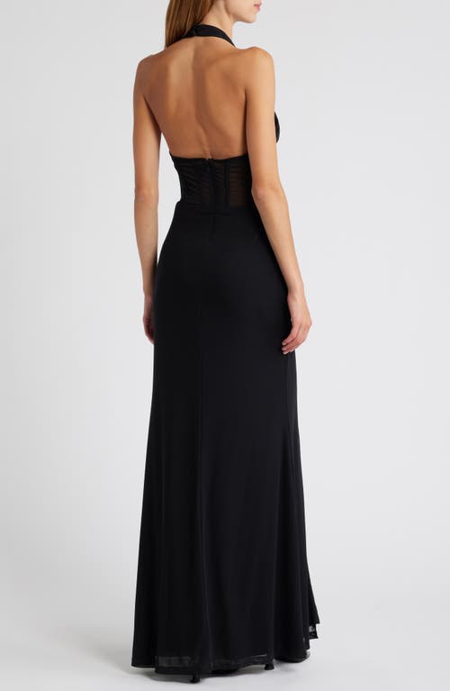 Shop Lulus Never Ending Glamour Halter Gown In Black/black