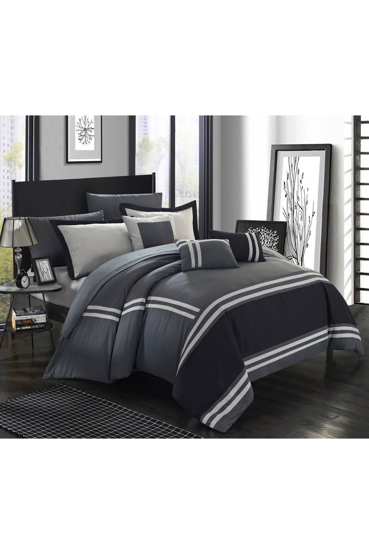 Chic Home Bedding Annabel Supersoft Oversized Pieced Color Block Banding Collection King Comforter 10 Piece Set Grey Nordstrom Rack