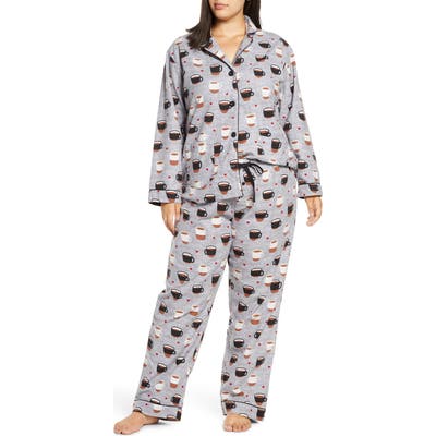 Plus Size Pj Salvage Print Flannel Pajamas, Grey