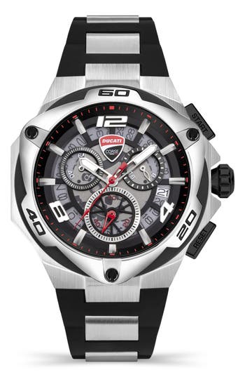 Ducati Corse Motore Chronograph Silicone Strap Watch, 49mm In Black/silver
