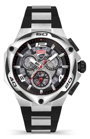 Shop Ducati Corse Motore Chronograph Silicone Strap Watch, 49mm In Black/silver