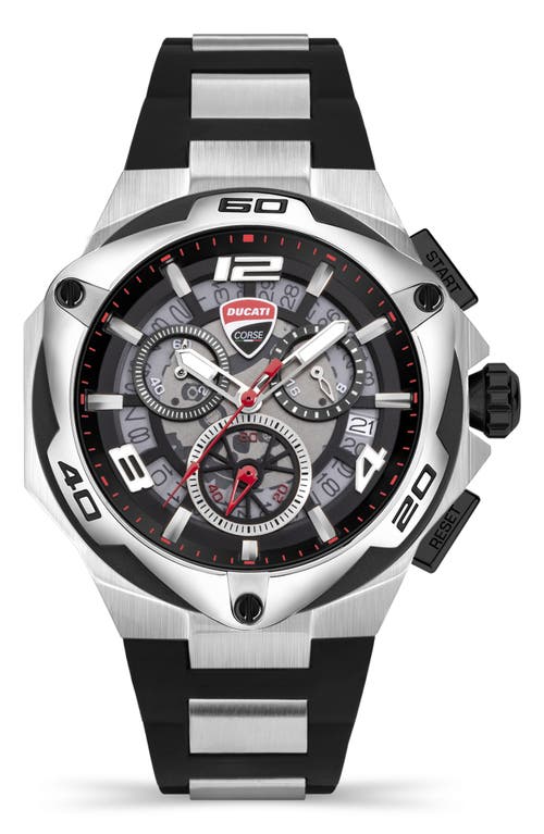 Ducati Corse Motore Chronograph Silicone Strap Watch, 49mm In Black/silver