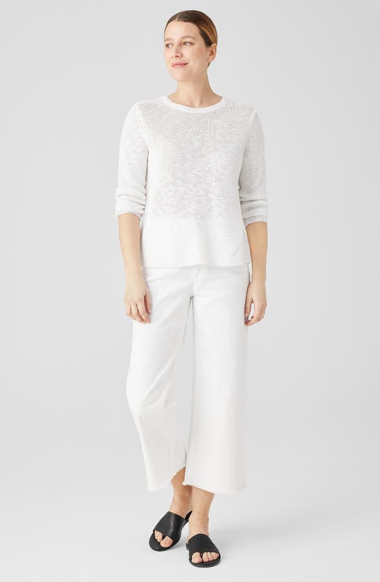 Eileen Fisher Slubby Crewneck Linen-cotton Pullover In White