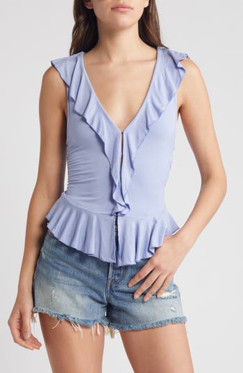 Shop Free People Ruffle Me Away Top In Blue Heron
