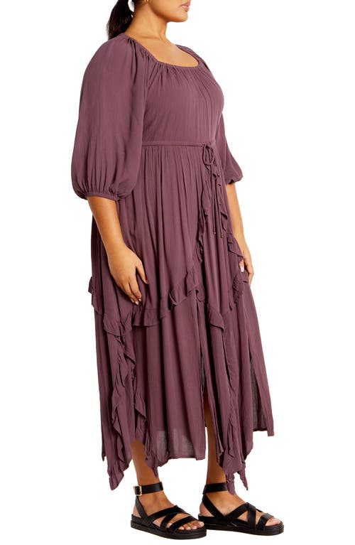 Shop City Chic Arzel Crinkle Handkerchief Hem Midi Dress In Dusty Mauve